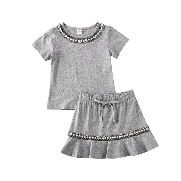

2pcs малышей baby girl kid одежда футболки топы + короткие юбки outfit set 1-5y, White