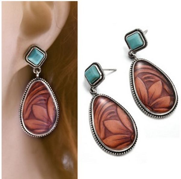 

womens earrings thai silver turquoise geometric sunflower pattern dangle earrings gifts