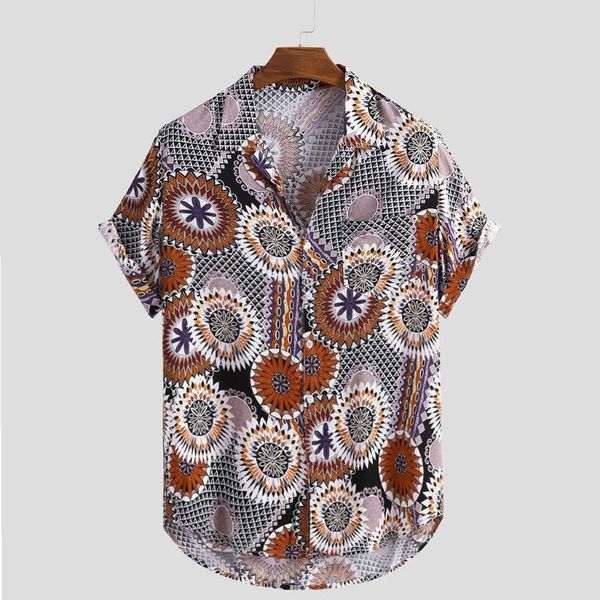 

2020 fashion hawaiian shirt mens summer beach sunflower printed short sleeve harajuku shirts men korean clothes, White;black