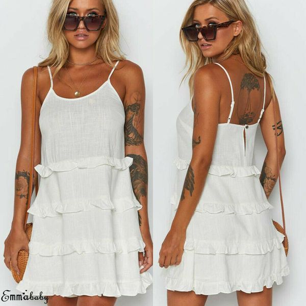 

белое boho женское платье без рукавов летняя вечеринка beach layer dress loose strappy короткие мини, Black;gray