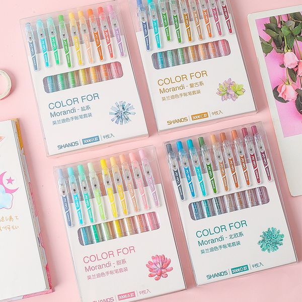 

9pcs/set morandi color gel pen set 0.55m refills creative colored pen children painting journal supplies kawaii