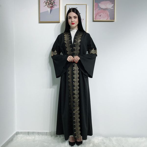 

vintage muslim women embroidery black abaya dress s-2xl plus size islamic women flare sleeve kaftan dress, Red