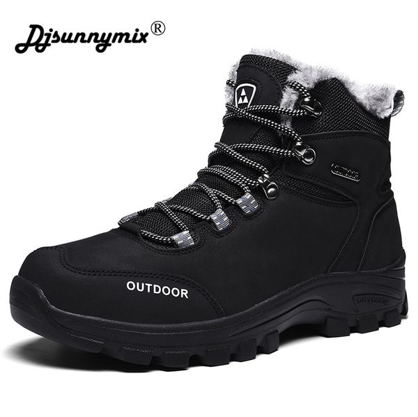 

men boots winter with fur 2019 warm snow boots men winter work shoes footwear fashion rubber ankle shoes 39-46, Black