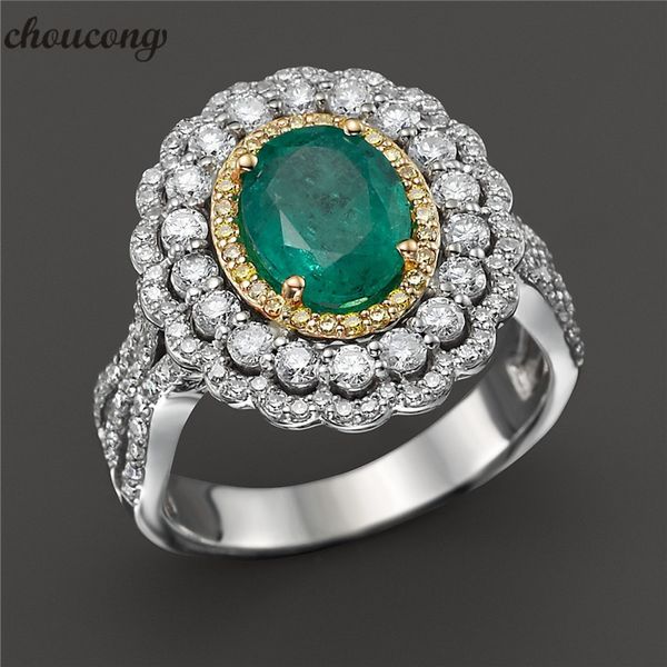 

choucong luxury promise ring green diamond 925 sterling silver anniversary wedding band rings for women men jewelry, Slivery;golden