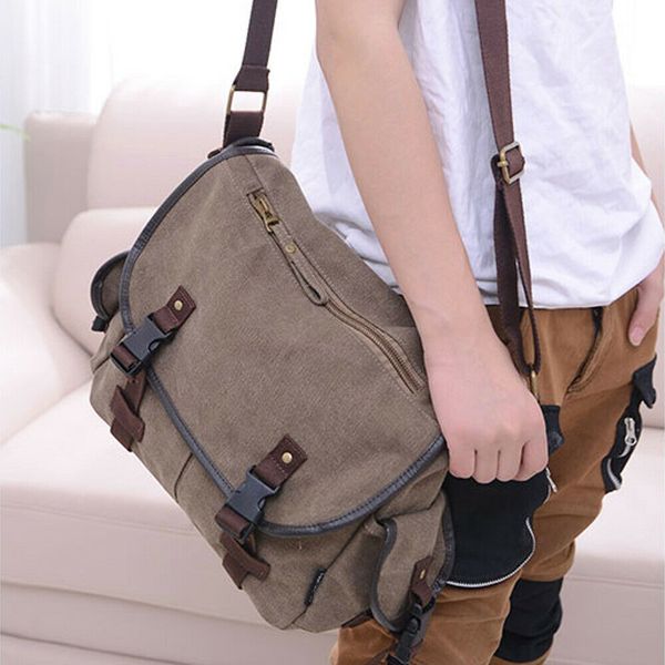 

new men's vintage canvas schoolbag satchel casual multi-pocket shoulder messenger bag lapbags travel hiking bag