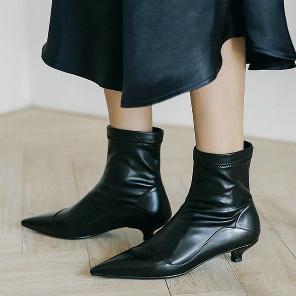 

eshtonshero shoes woman women ankle boots low heels cow leather suede platform winter slip on ladies motorcycle boots size 3-9, Black