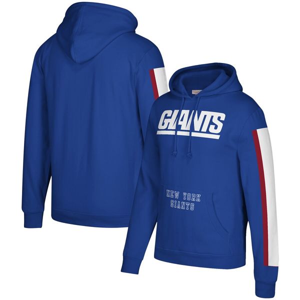 

men new york giants mitchell & ness three stripe pullover nfl hoodie - royal, Blue;black