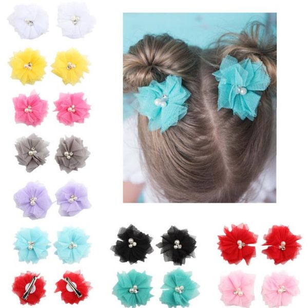 Europa Mode Baby Meisjes Haarspeldjes Kant Bloem Kralen Bobby Pin Haar Clip Kids Haarspelden Snoep Kleur Kinderen Haar Accessoire 10 kleuren 14479