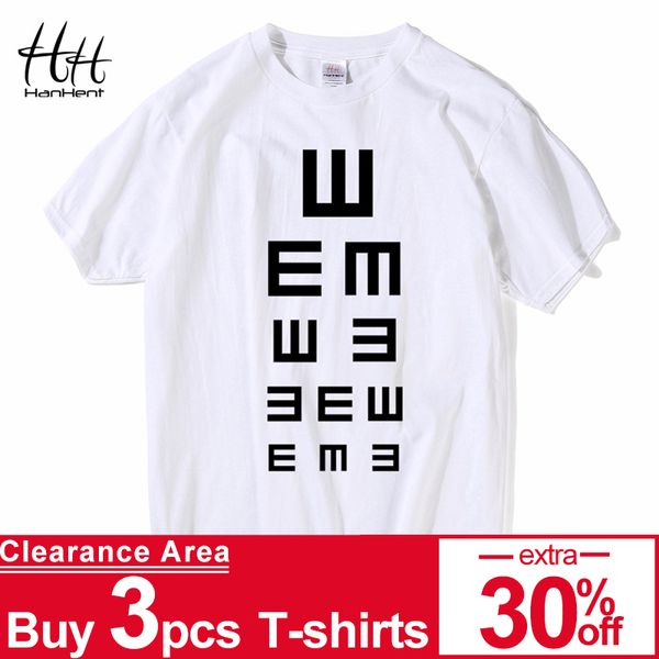 

hanhent eye chart print t shirt male letter cotton short sleeve o neck 2018 streetwear fashion t shirt gray white tees, White;black