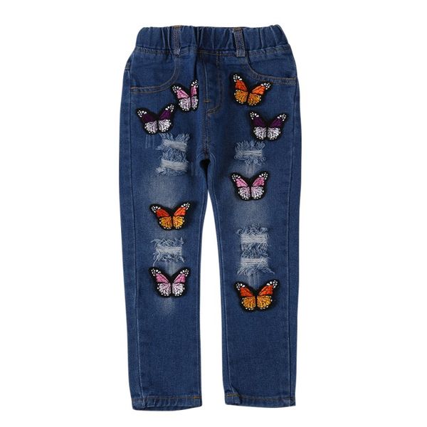 

children's clothing girls jeans for girls butterfly hole baby cowboy trousers 3-7t old children's pants, White