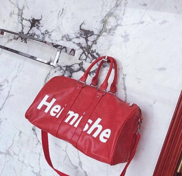 

дизайнер-мода черная вода рябь keepall 45 см вещевой мешок красный m53419 мужчина и женщины вещевой мешок keepall с замком тега