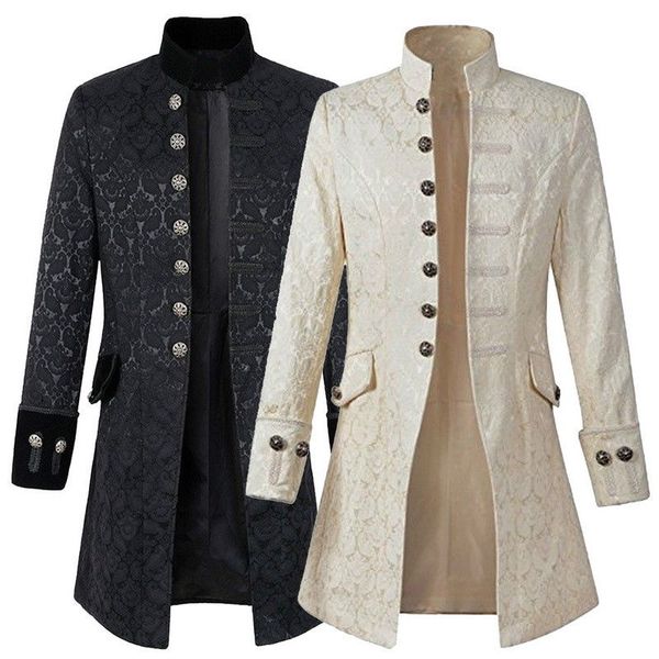

vintage mens gothic brocade jacket frock long coat steampunk goth cosplay autum, Black