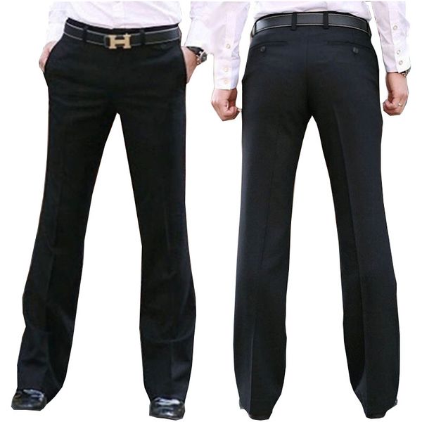 

new modis flared pants male summer straight suit pants british leisure feet trousers formal for men dress, Black