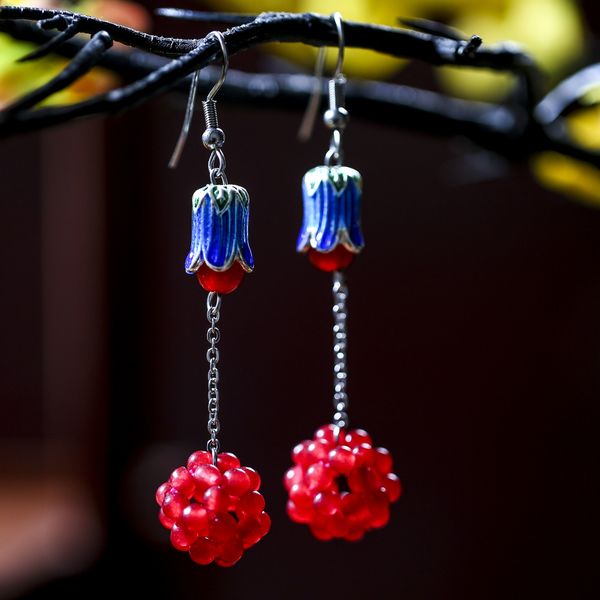 

jade earrings beautiful cloisonne charm weaving creative grape balls do not change color first jewelry, Golden
