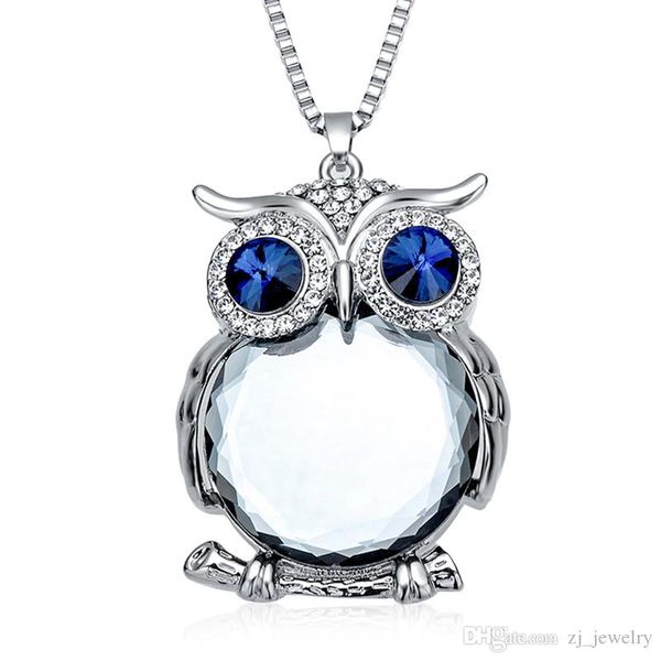 

мода женщины ожерелья ювелирных изделий модных подвески кристалл ожерелье сыч золото длинные цепи necklacespendants животные 2018 горячие пр, Silver