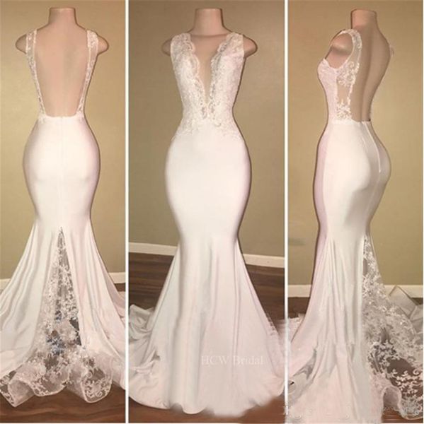 

2018 new white mermaid prom dresses long formal evening dress backless deep v neck sweep train lace arabic dresses custom made, Black