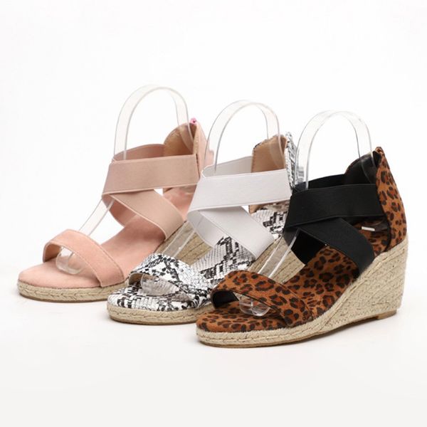 

summer women wedges sandals elastic band peep toe woman shoes cross platform bottom ladies sandals female plus size 2020, Black
