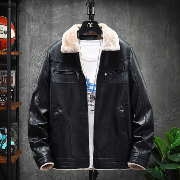 

nice winter tide new style for men in autumn and winter solid lapel and suede leather coat fashion fashion leisure jo, Black;brown