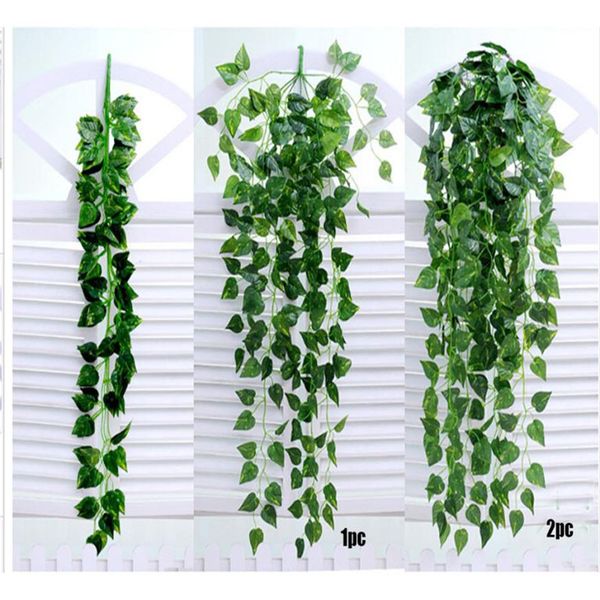 

2018 new 1pc green artificial fake hanging vine plant leaves garland home garden wall decoration green artificial vine