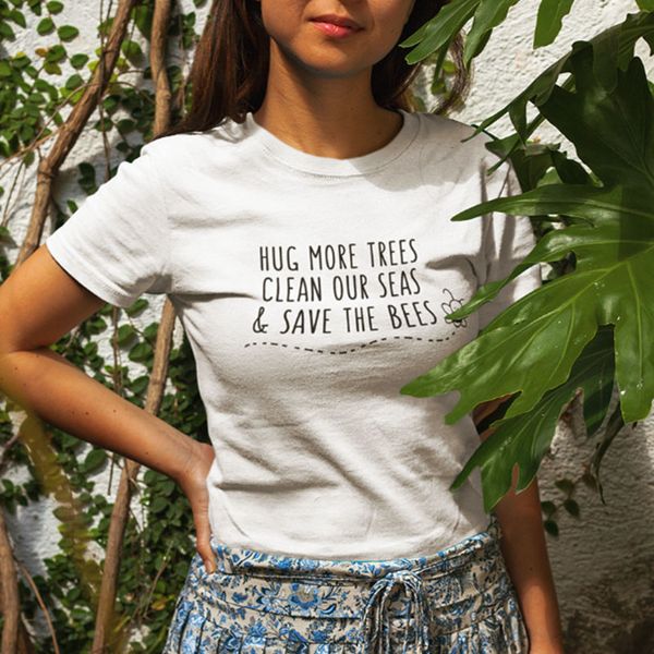 

women designer tshirts women designer shirt meer bomen onze seas bijen grafische vrouwen crewneck oversized grafische drop schip, White