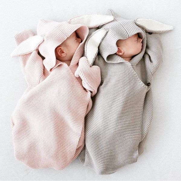 

so cute 2018 knitted baby sleeping bag with bunny ears lovely sleepers for newborn girl boy pajamas baby housecoat and outdoor, Blue;red