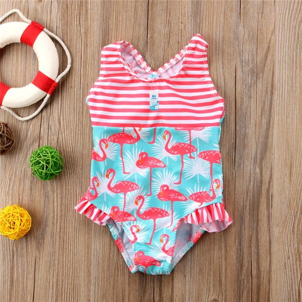 

2018 children kids baby girl swimwear flamingo one piece bikini monokini swimsuit bathing suit beachwear