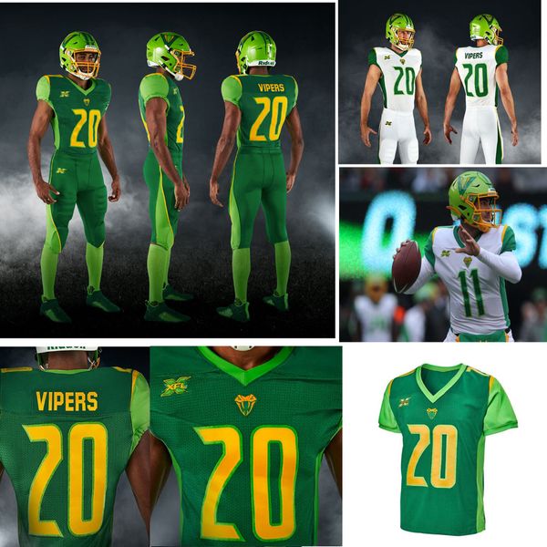 

2020 vipers jerseys willie quinn jersey mens mack brown ryan davis jawill davis jake schum green xfl football jerseys custom stitched, Black;red