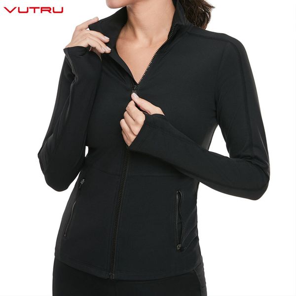 

vutru women's workout yoga jacket full zip long sleeve running track jacket thumb hole fitness clothing sport gym sportswear, Black;red