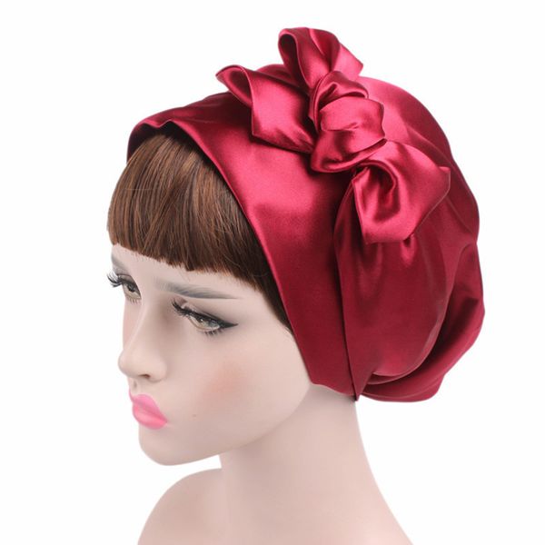 

1pc soft silk women night sleep shower cap adjustable ladies long hair care bonnet headwrap hat soft satin hat accessories 58cm