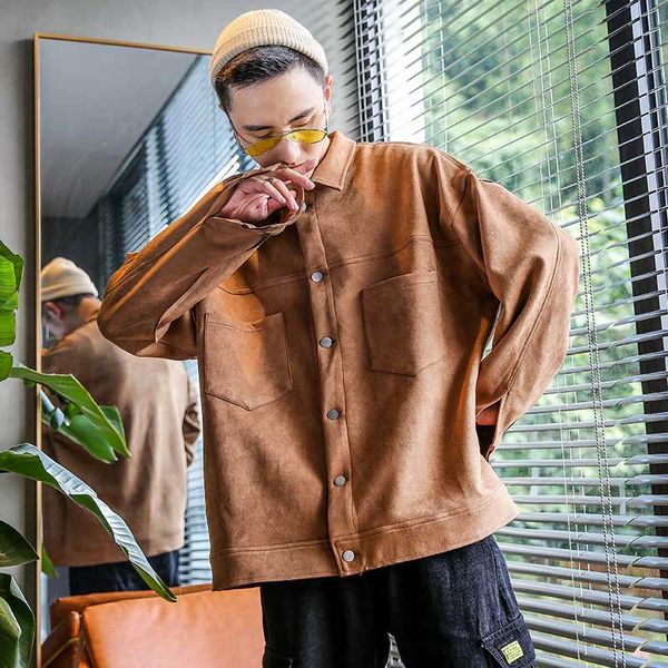 

2020 men's deerskin loose coats streetwear bomber jacket male hip hop outerwear waterproof tactical windbreaker big size s-4xl, Black;brown