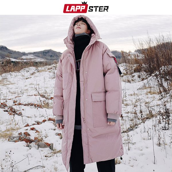

lappster winter long puffer jacket 2019 mens korean fashions thick hooded parka male windbreaker streetwear harajuku bubble coat, Black