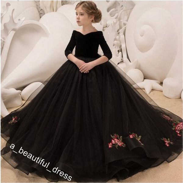 Платья девушка цветка девушка принцесса Pengpeng юбка черная вечернее платье Модель Walking Показать Пианино платья Маленькой Хост платье FG1280