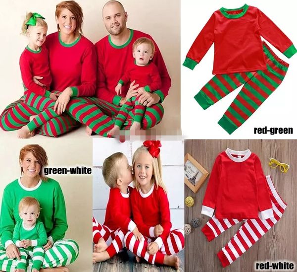 Família Natal Pijama Ano Novo Família Combinando Roupa Mãe Pai Roupa Dos Miúdos Stripe Impresso Pijamas 2 pcs Conjuntos Nighty DHL Livremente