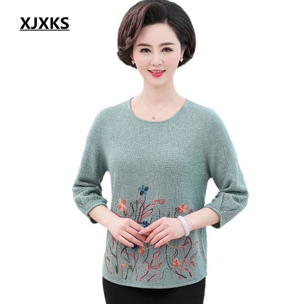 

xjxks women o neck pullover sweater 2019 spring plus size embroidery basic knitted sweaters female fashion wild knitwear, White;black
