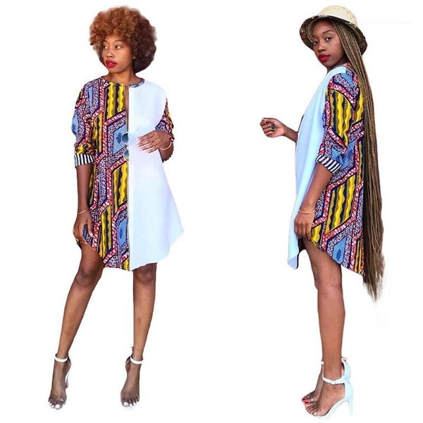 

size dresses contrast color printed panelled crew neck dress casual africa style female clothing summer womens plus, Black;gray