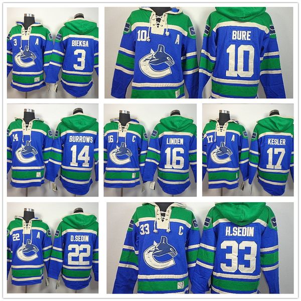 

mens vancouver canucks hoodies 3 kevin bieksa 10 pavel bure 16 trevor linden 14 alex burrows 17 22 33 hockey hoody sweatshirts blue, Black;red