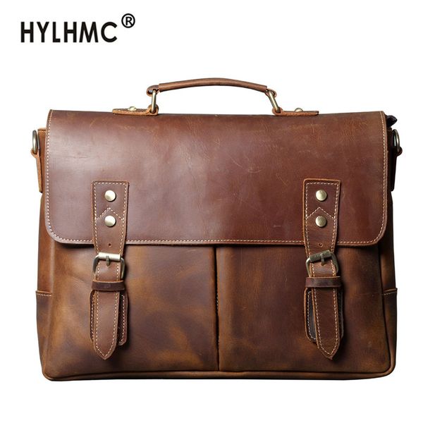

retro first layer cowhide briefcase men bag leather business handbag lapbag men's shoulder messenger travel schoolbag