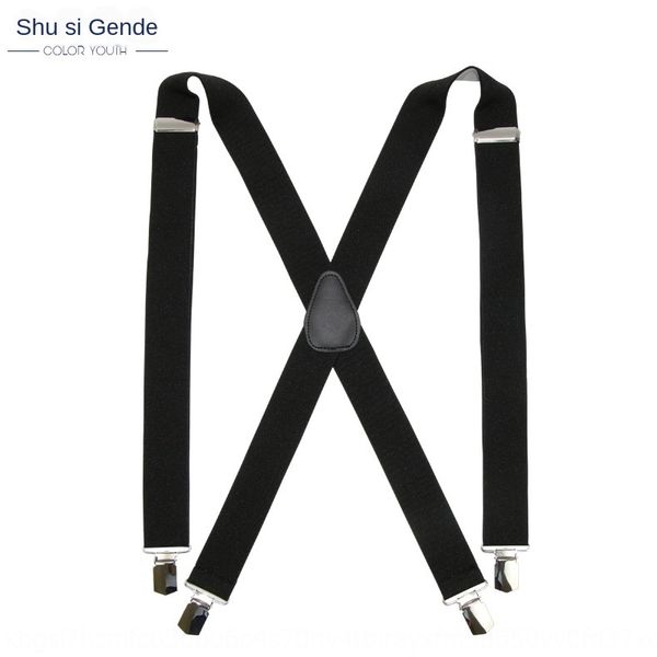 

business suit pants high elastic sling button sling straps four clamps men's cowhide solid color button-type suspender straps, Black;white