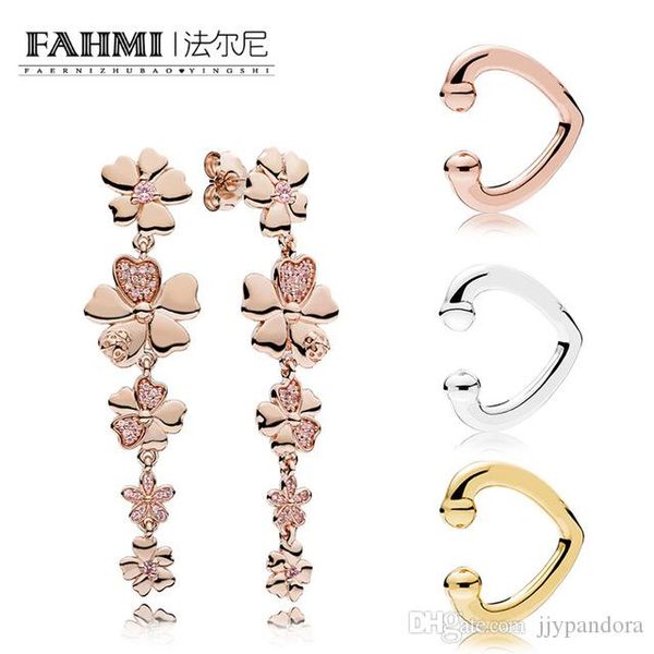 

hywo 100% 925 silver очаровательная 287114npr rose wildflower лужок висячие серьги 267214 shine открытого сердца ear cuff 297214 287214, Golden;silver