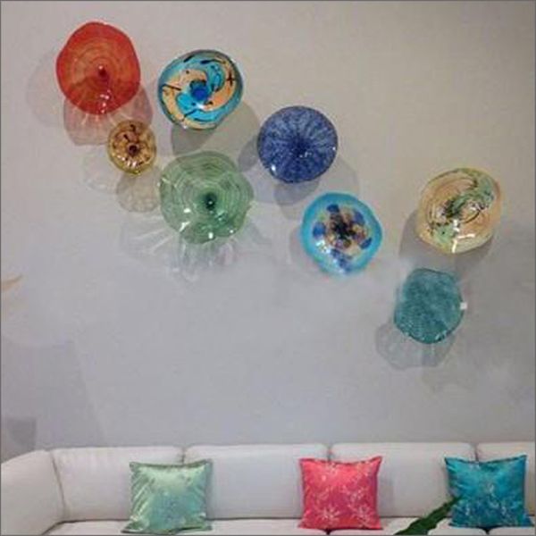 

mediterranean sea hand made blown glass plates for wall decoration chihuly style multicolor murano glass hanging plates wall art