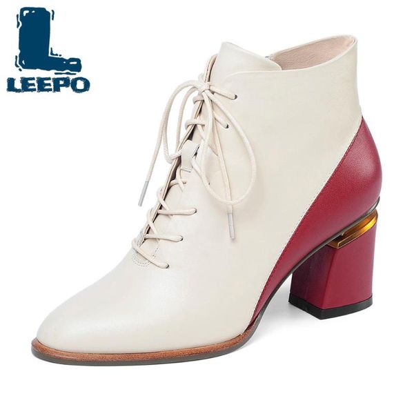 

ankle boots for women cow leather spring autumn beige zippers high heels female luxury party shoes woman boots 2020, Black