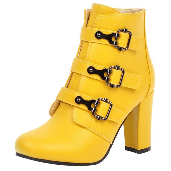 

suqare heels zipper solid color short booties round toe shoes women boots outdoor zapatos de mujer winter warm snow shoes, Black