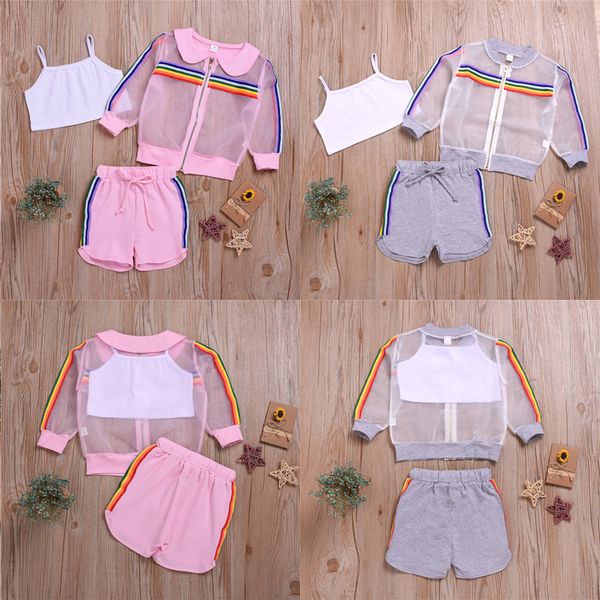 

2 colors newborn kid baby girl kids clothes 3pcs rainbow long sleeve coat+vest+shorts outfit children clothing dhl jy301, White