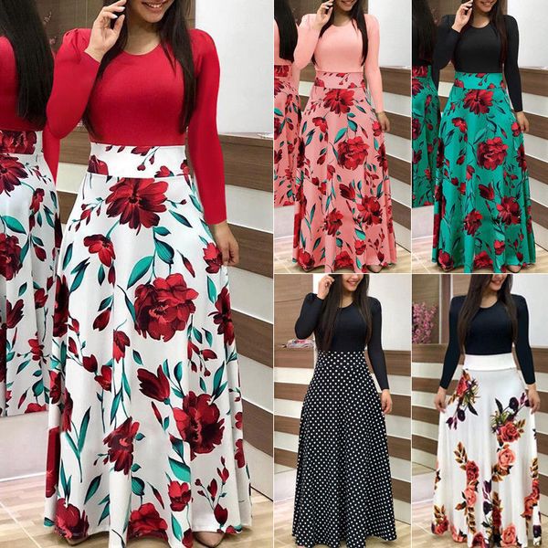 

women's floral long sleeve cocktail dress party long maxi beach sundress, Black