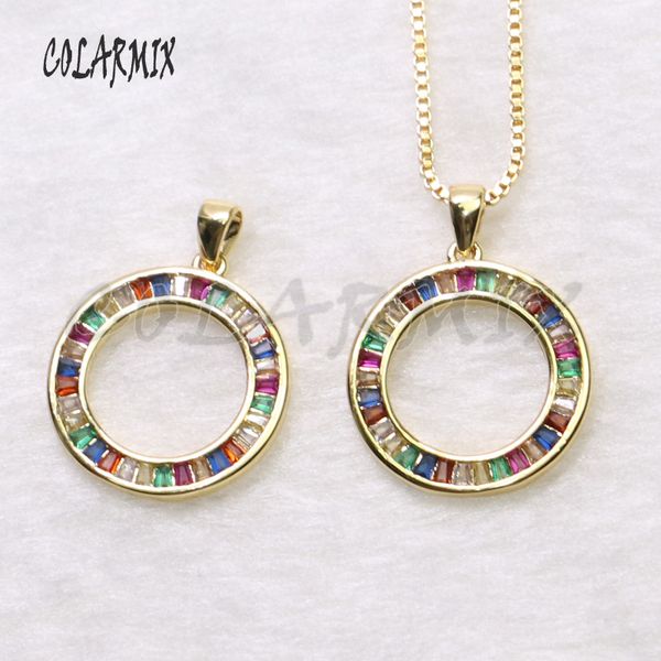 

10pcs round pendants necklace rainbow crystal charm necklace summer colors jewelry pendants for women gift 9345, Silver
