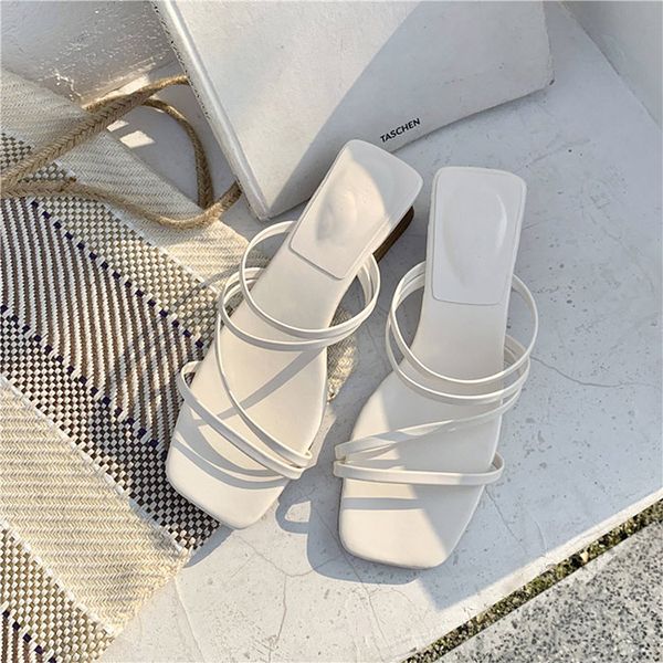 

boussac vintage square toe sandals women narrow band high heel women sandals elegant slip on beach swc0415, Black
