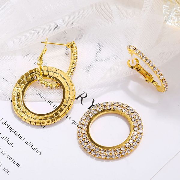

1pair minimalism geometric round hoop full crystals ear stud drop earrings dangle , silver/golden/rose gold/antique silver