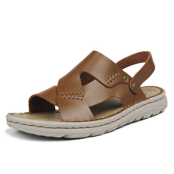 

classic men soft sandals comfortable men summer shoes leather sandals big size soft roman comfortable summer, Black
