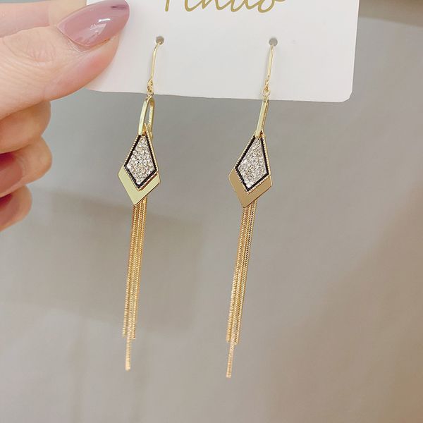 

diamond geometric ear hook earrings women's 2020 fashionable temperament long earring advanced sense earring, Golden