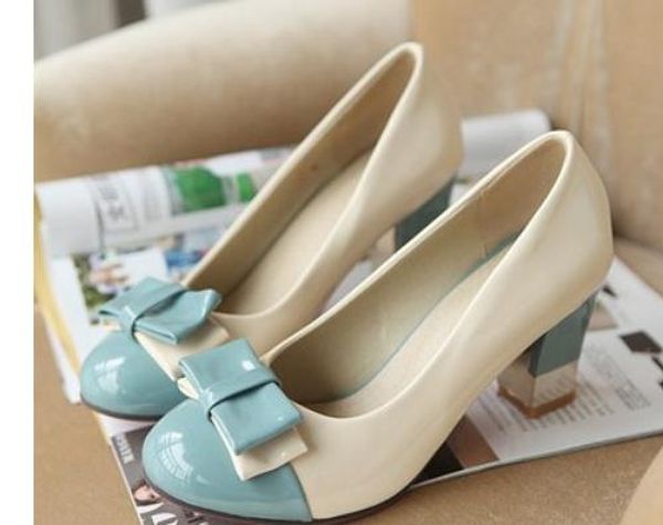 

2020 spring and autumn with new style fashion high heel coarse heel round head bowknot women's shoes@qwe369, Black